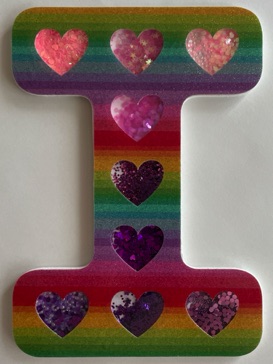 Shaker Card - Rainbow Hearts "I"